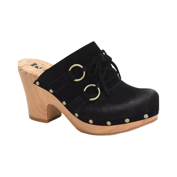 Korks Shoes - KORKS Woodley Black Suede Studded Clogs Mules with Wooden Heel Size 8M